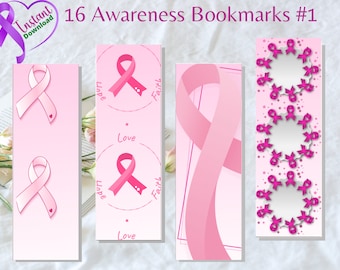 Breast Cancer Bookmarks Bundle 1, 16 Bookmark Set, Fun bookmark For Adults, Instant Download Breast Cancer Awareness bookmark
