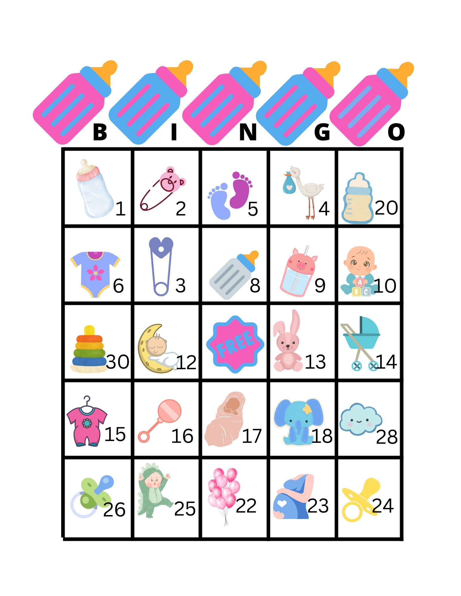 Baby Shower Bingo Printable, Fun Baby Shower Games, Co Ed Baby Shower