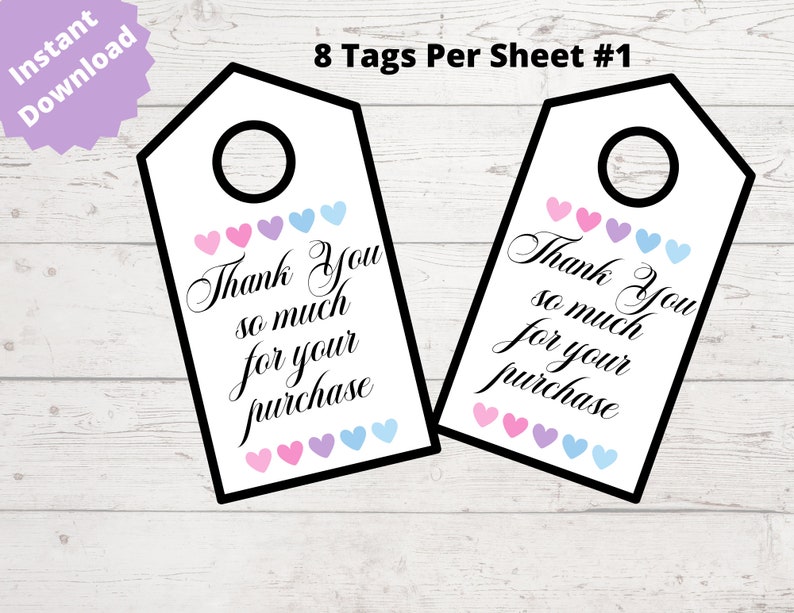 Thank You so Much for Your Purchase Printable Tag 1, Print Your Own Gift Tags, Print Your Own