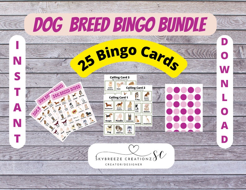 Dog Breed Bingo 14, Animal Bingo for Kids, Animal Bingo Game for
