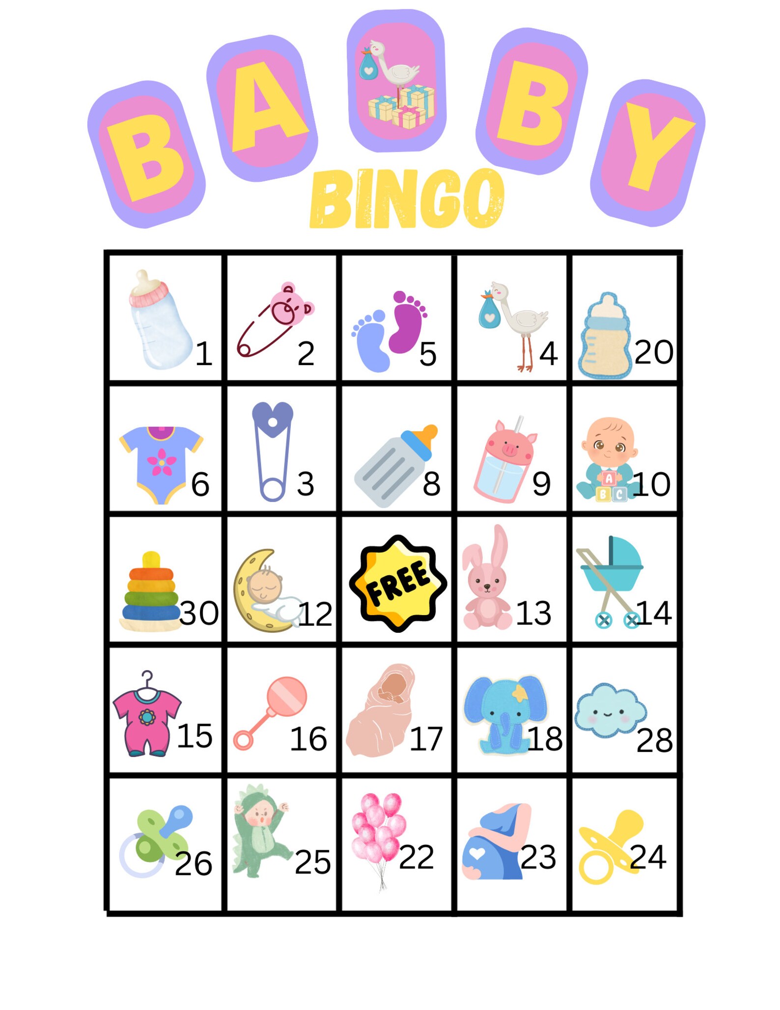 Baby Shower Bingo Printable Fun Baby Shower Games Co Ed Baby Etsy