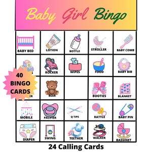 Baby Girl Themed Bingo Spiel, Baby Shower Bingo Spiel, Bingo Spiel zum Spielen auf der Baby Shower, Bingo Spielbund zum Spielen, Baby Girl Bingo 1