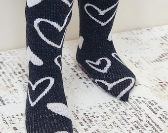 Doll Socks: Black with White Hearts for 13" Dolls