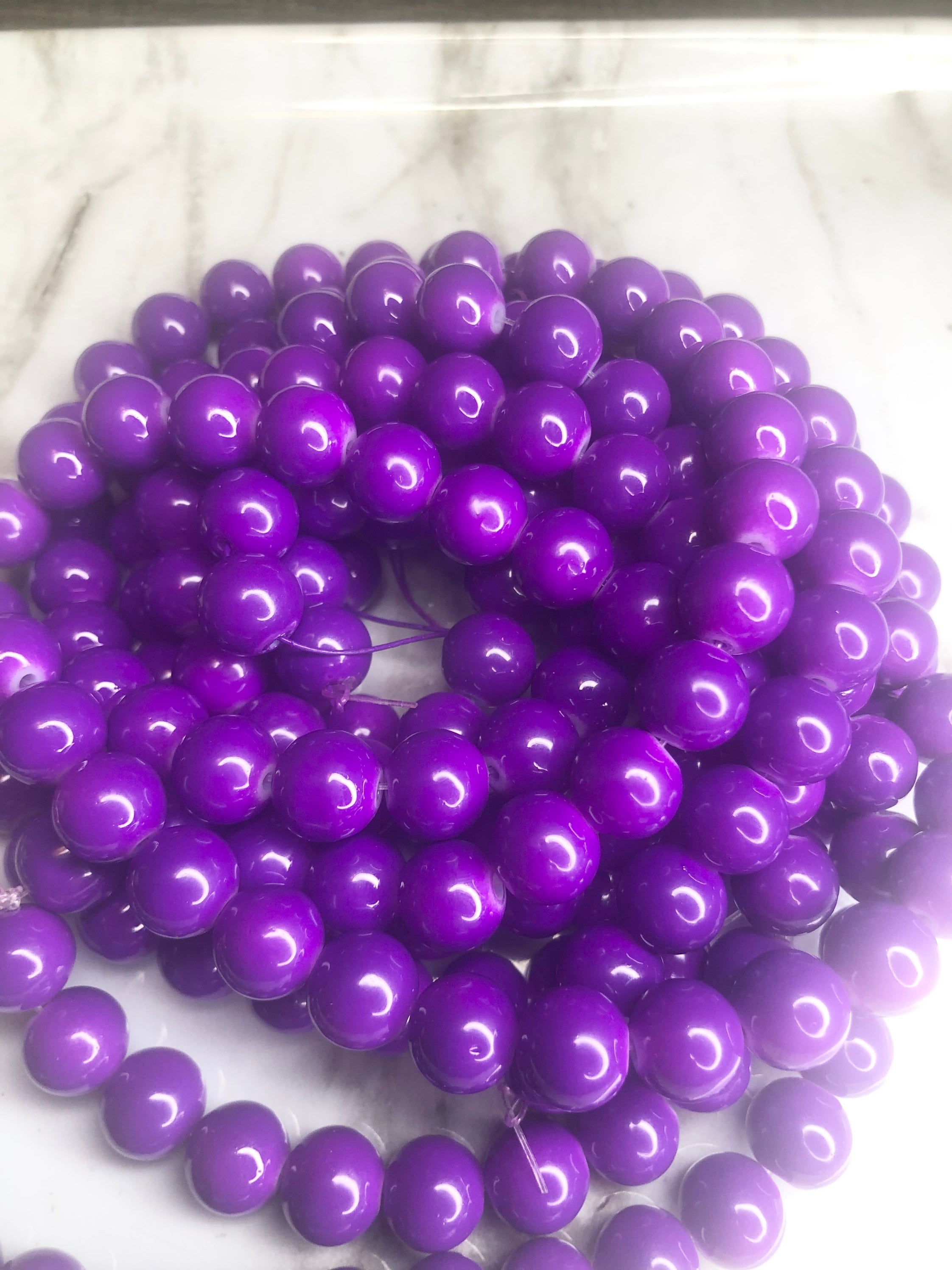 Purple Glass Beads 10 MM Etsy