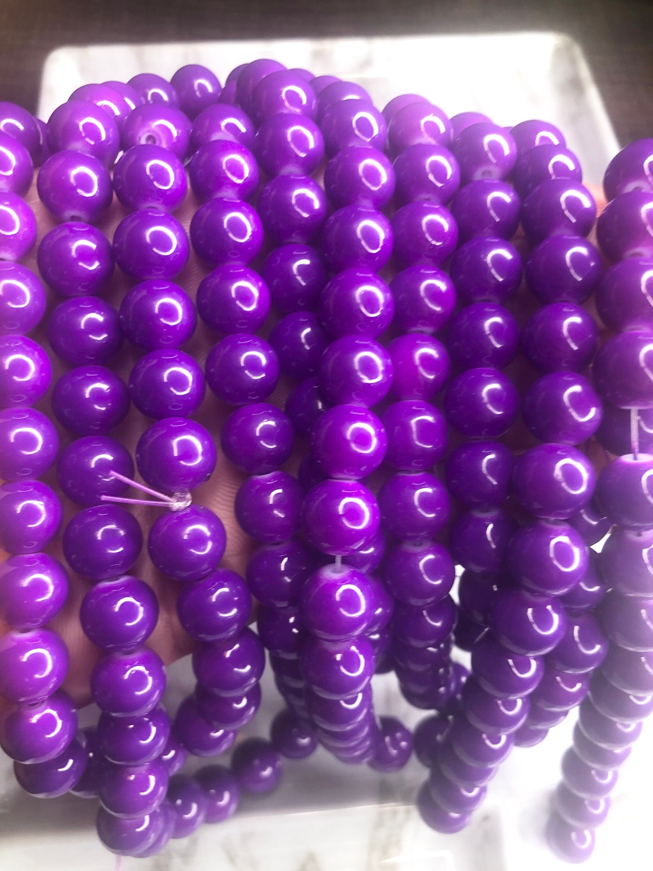 Purple Glass Beads 10 MM Etsy