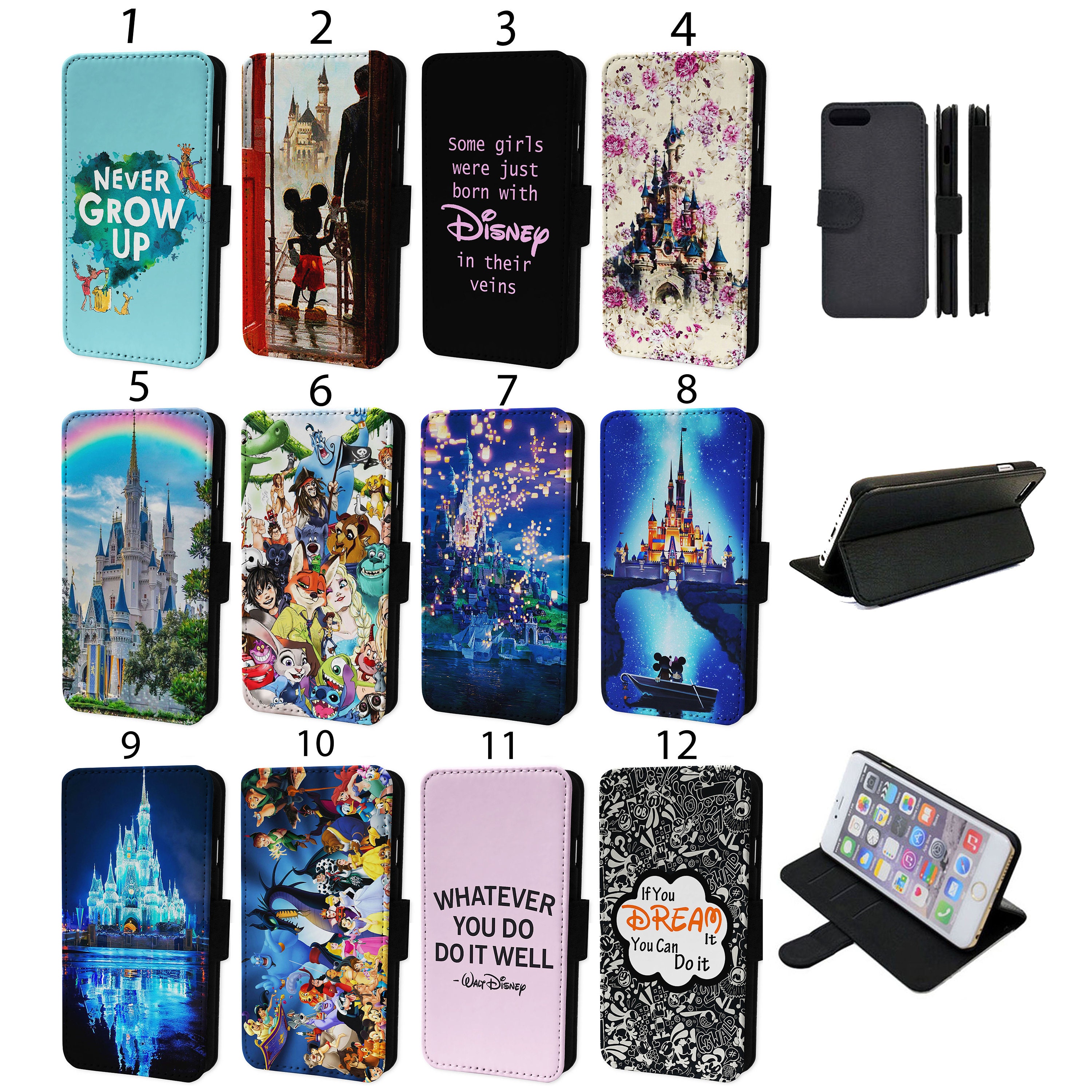 Disney Castles & Art Quotes - Flip Phone Case Wallet Cover For iPhone…