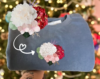 Embroidered Crewneck | Comfort Colors | Wedding Flowers | Memorial Flowers | Flower Keepsake | Flower Preservation | Keepsake