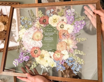 16x20 Glass on Glass | Flower Preservation | Wedding Flowers | Memorial Flowers | Dry Flower Art | Flower Keepsake | Flower Preservation