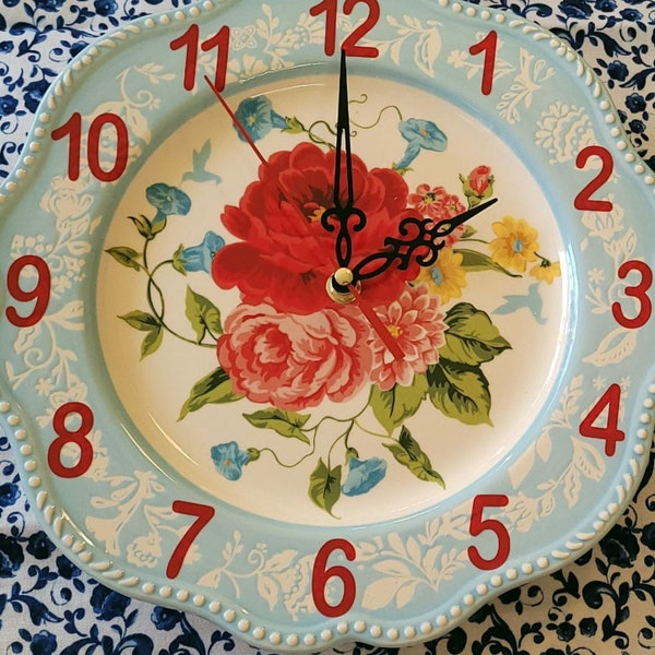 PIONEER WOMAN SWEET Rose Clock with Red Numbers and Black Hands. Customer asked for Red hands to make the Rose Pop and I love it!