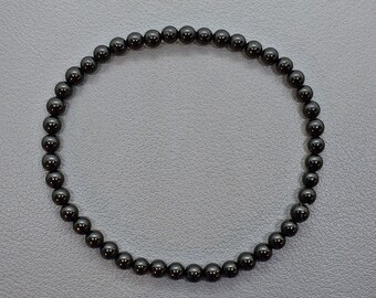 Genuine BLACK TOURMALINE Schorl +Natural+Gemstone-Ball-Bracelet-Mini Ø 4 mm/19 cm-New-AA-Quality