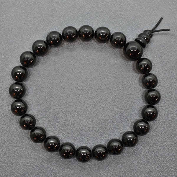 Echtes schwarzer TURMALIN / SCHÖRL Powerarmband Buddha-Armband Edelstein-Armband Kugelarmband Ø 8/10 mm / L: 19 cm -AA-Qualität-