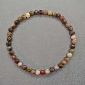 Genuine PETRIFIED WOOD + natural + gemstone ball bracelet mini Ø 4 mm / 19 cm - NEW A quality