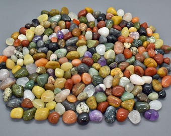 1 KG genuine natural GEMSTONES - TUMBLED STONES - colorful mix (1-2 cm / 200 pieces)