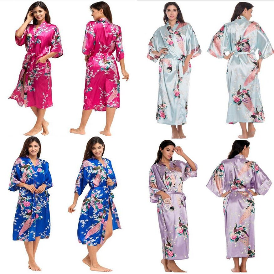 Satin womens robe pink satin robe long satin robe | Etsy