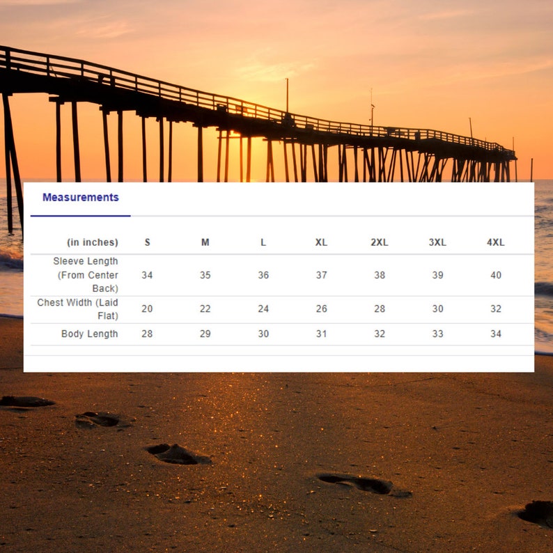 May include: A size chart showing measurements in inches for a shirt, with sizes ranging from S to 4XL. The measurements include sleeve length, chest width, and body length.