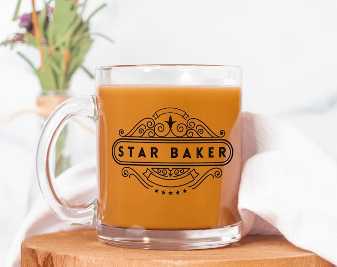 Star Baker Glass Mug | Great British Bake-off, Paul Hollywood, Prue Leith, Soggy Bottom, GBBO fan, Signature Bake, GBBO Coffee Mug, Pastry