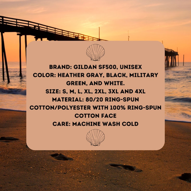 May include: A tan rectangle with text describing a Gildan SF500 unisex t-shirt. The text includes the brand, color options, sizes, material, and care instructions. The text reads: "BRAND: GILDAN SF500, UNISEX COLOR: HEATHER GRAY, BLACK, MILITARY GREEN, AND WHITE. SIZE: S, M, L, XL, 2XL, 3XL AND 4XL MATERIAL: 80/20 RING-SPUN COTTON/POLYESTER WITH 100% RING-SPUN COTTON FACE CARE: MACHINE WASH COLD"