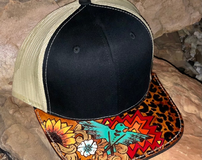 Leather Brim Hat Cheetah Print Southwestern Handmade Etsy