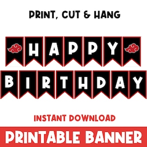 PRINTABLE Happy Birthday Banner | Red Black White | Birthday Decorations | Boys Birthday Party | Girls Birthday Party | Wall Hang