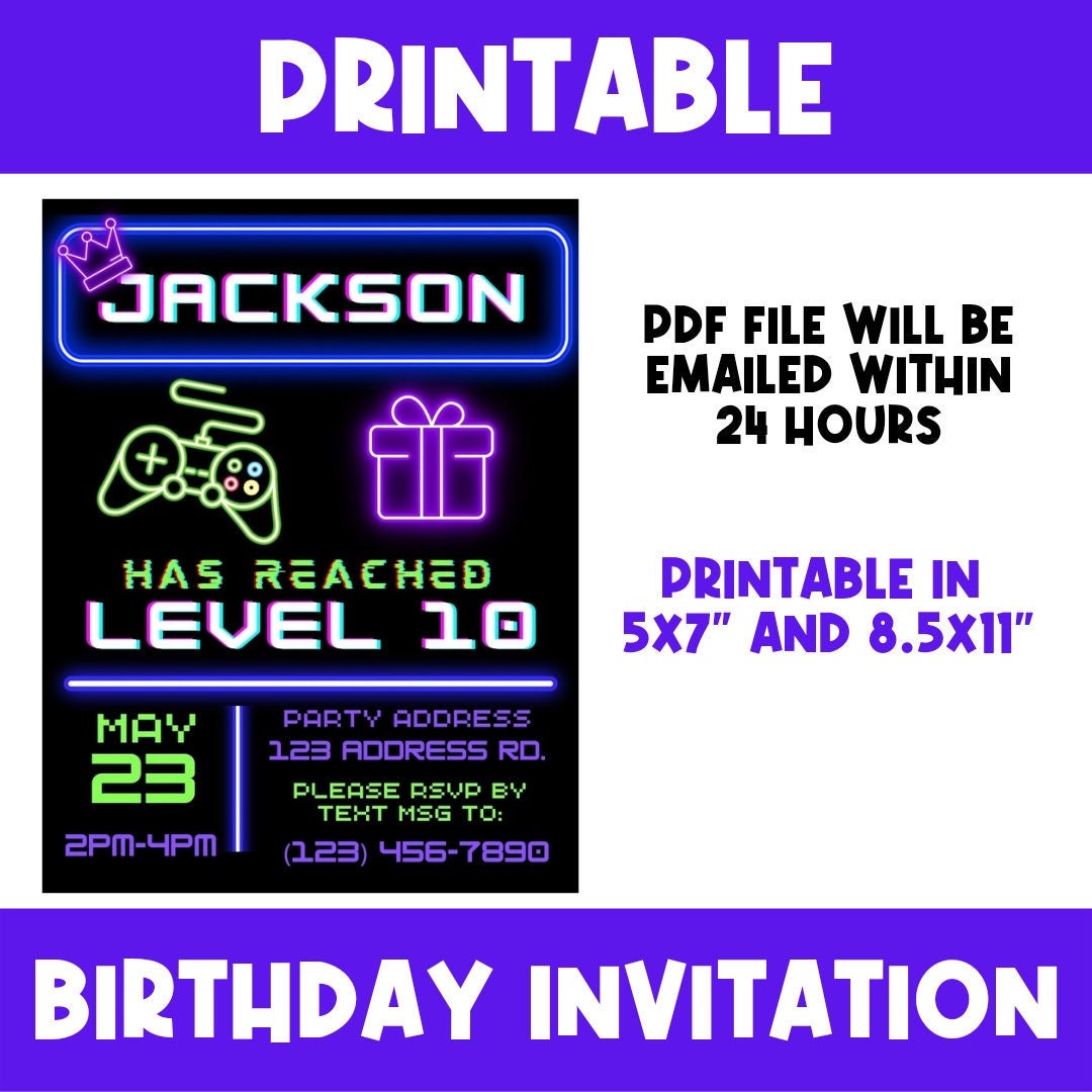 Neon Birthday Party Invitation Printable Kids Party Printable Invite ...