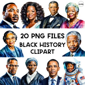 20 Clipart del mese della storia dei neri / Personaggi storici / Mese della storia delle donne / Arte afroamericana / Arte ad acquerello / Martin Luther King Jr