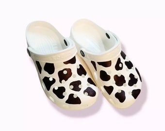 cow pattern crocs