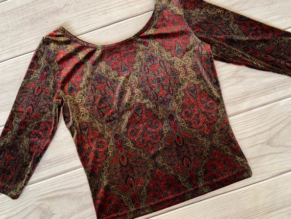 3/4 sleeve velvet top, small, y2k, paisley, print… - image 8