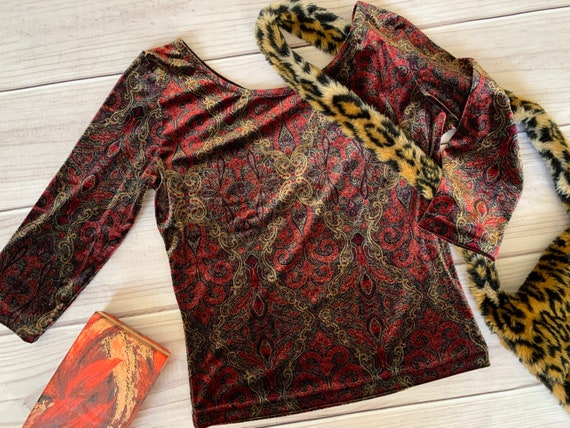 3/4 sleeve velvet top, small, y2k, paisley, print… - image 7