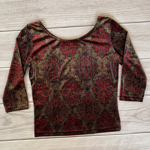 3/4 sleeve velvet top, small, y2k, paisley, print… - image 5