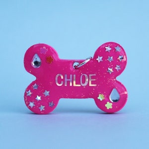 Neon Pink Dainty Glitter Dog Tag | Custom Dog Tag, Phone Number