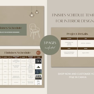 Interior Design Finishes Schedule template, Editable FFE