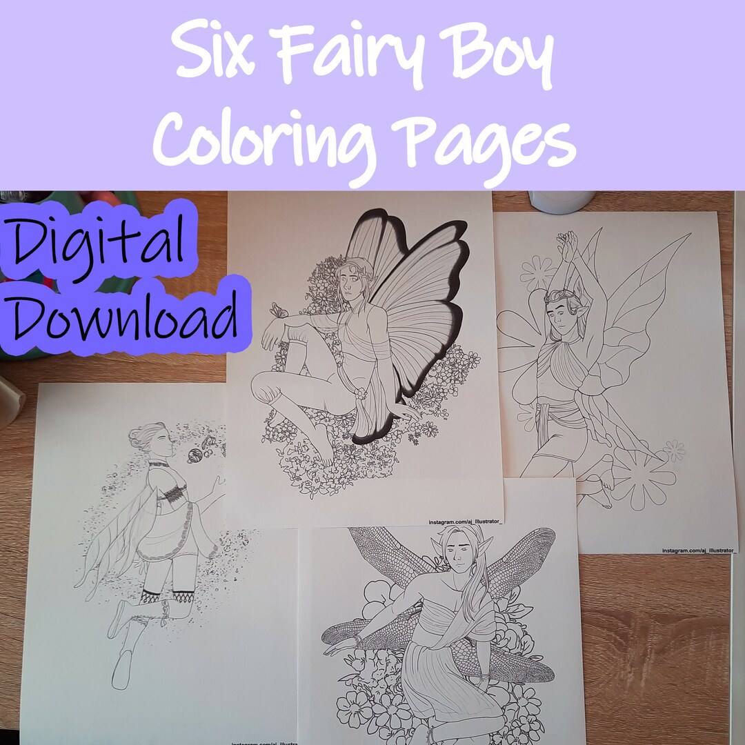 Fairy Boy Coloring Pages Digital Download - Etsy