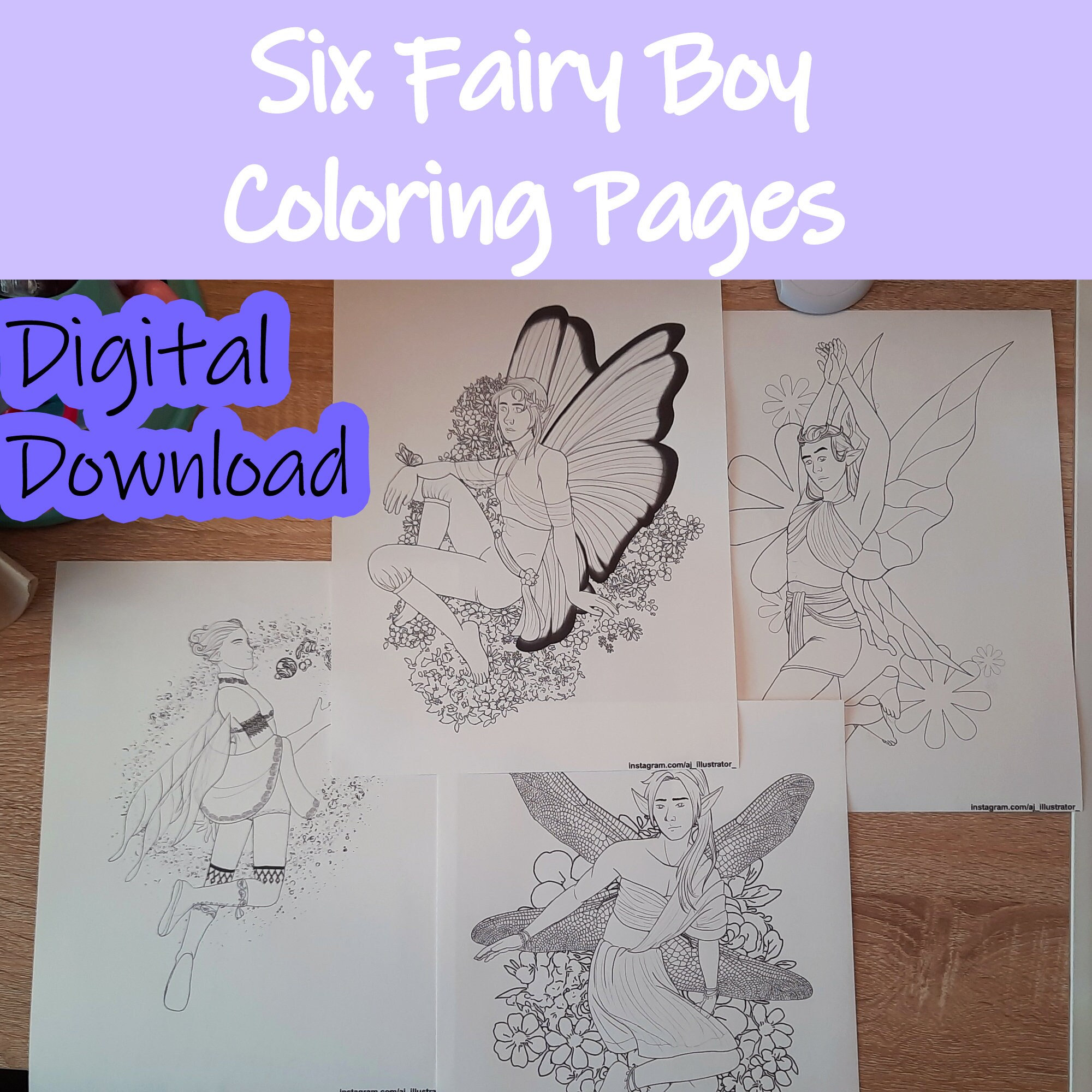 Fairy Boy Coloring Pages Digital Download - Etsy