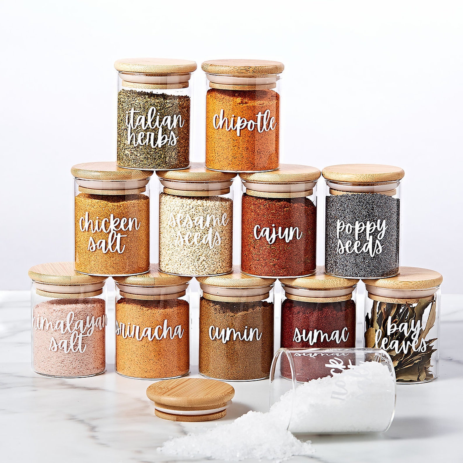 Medium Herb and Spice Jar // Glass Jar with Bamboo Lid Etsy