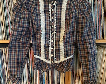 70s Victorian Plaid Lace Button Up