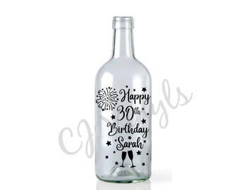 Happy Birthday Wine Bottle Vinyl Decal Sticker Transfer For Light Bottles Party Table Centre Piece DIY Gift Personalisation Name Age Beer