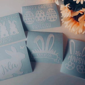 Personalised Happy Easter Vinyl Decal Sticker Transfer For Egg Boxes, Buckets, Party Bags, Egg Hunts, Many Colours & Designs to Choose From