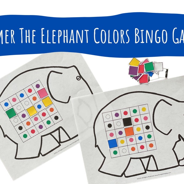 Elmer Color Bingo Game for Kids, Elmer Elephant Book Activity, Pre-K Activity, Preschool Printable, Learning Game, Learn Colors, Homeschool