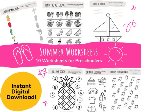 Summer Worksheets Preschool Worksheets Print at Home | Etsy