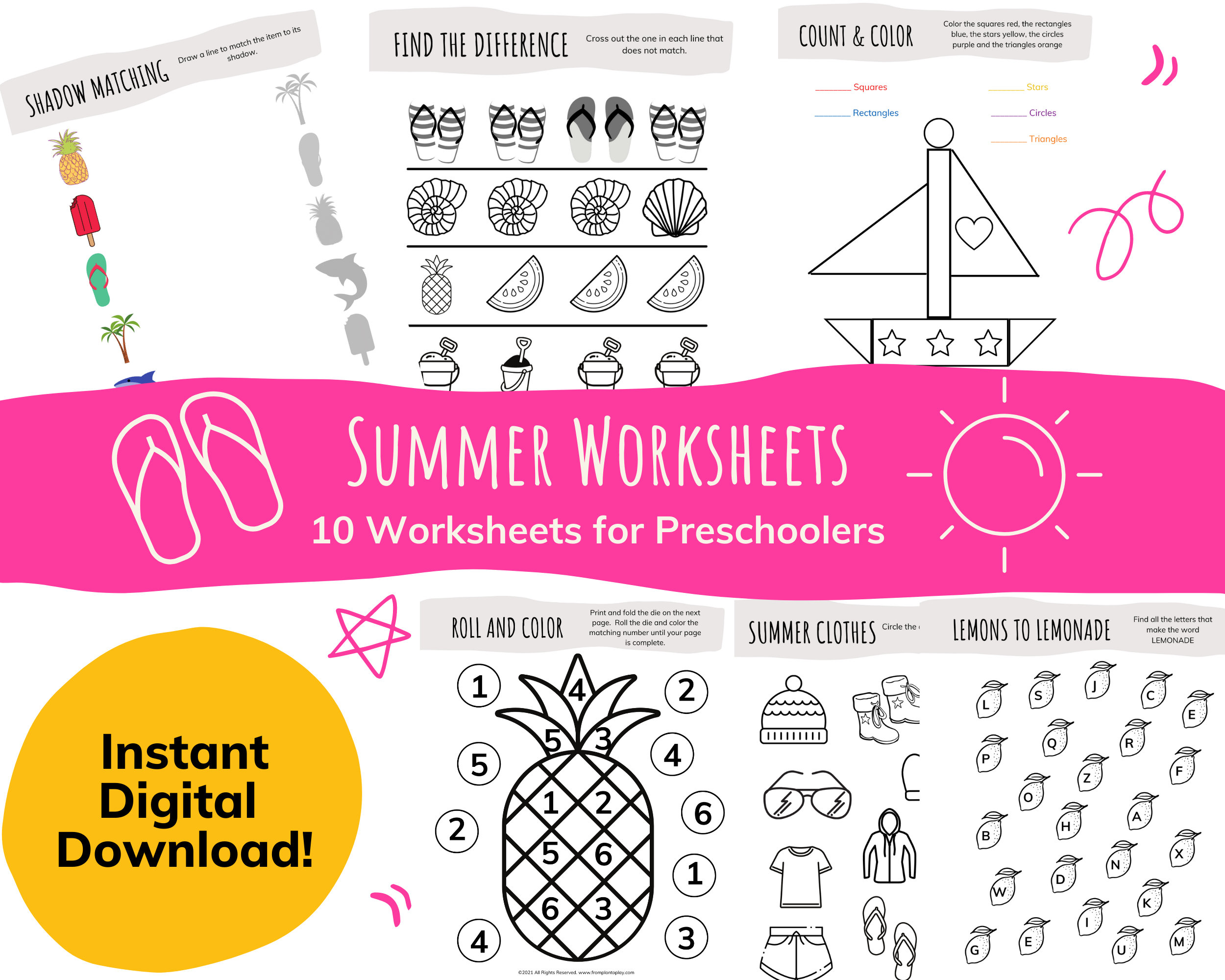 Summer Worksheets Preschool Worksheets Print at Home | Etsy