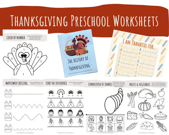 Thanksgiving Worksheets Thanksgiving Preschool Printables - Etsy