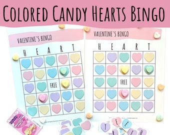 Valentine Bingo Cards, Candy Hearts Color Bingo Game, Valentine's Day Game for Kids, Valentine Preschool Activity, Valentine Pre-K Activity