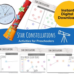 Star Constellation Activities for Kids, Preschool Worksheets, Printables, Homeschool, Pre-K Activities, Numbers Activities, STEM Activity