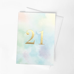 Carte d'anniversaire 21 ans, Carte vierge, 21 ans, Aquarelle, Carte 21 ans pour femme, Carte d'anniversaire 21 pour homme