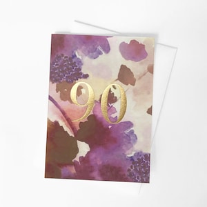 90th Birthday Card, 90th, Blank Card, 90 Today, Watercolour