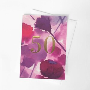 Tarjeta de cumpleaños 50, 50, tarjeta en blanco, 50 hoy, acuarela, tarjeta del 50 aniversario, tarjeta 50 para las mujeres