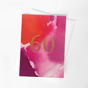 Karta na 60 urodziny, 60., pusta karta, 60 dzisiaj, 60. rocznica, 60. karta dla kobiet, akwarela