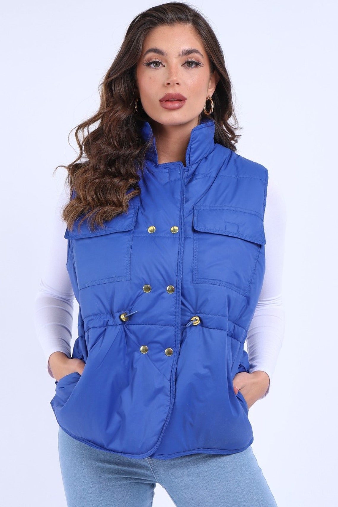 Women's 6 Button Padded Gilet Pockets Drawstrings Etsy