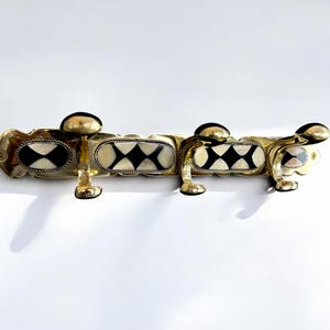 Handmade Brass Hook Rack: Moroccan Bone & Resin Inlay, 6 Hooks