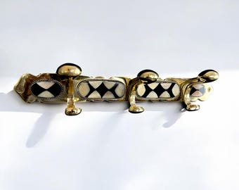 Handmade Brass Hook Rack: Moroccan Bone & Resin Inlay, 6 Hooks